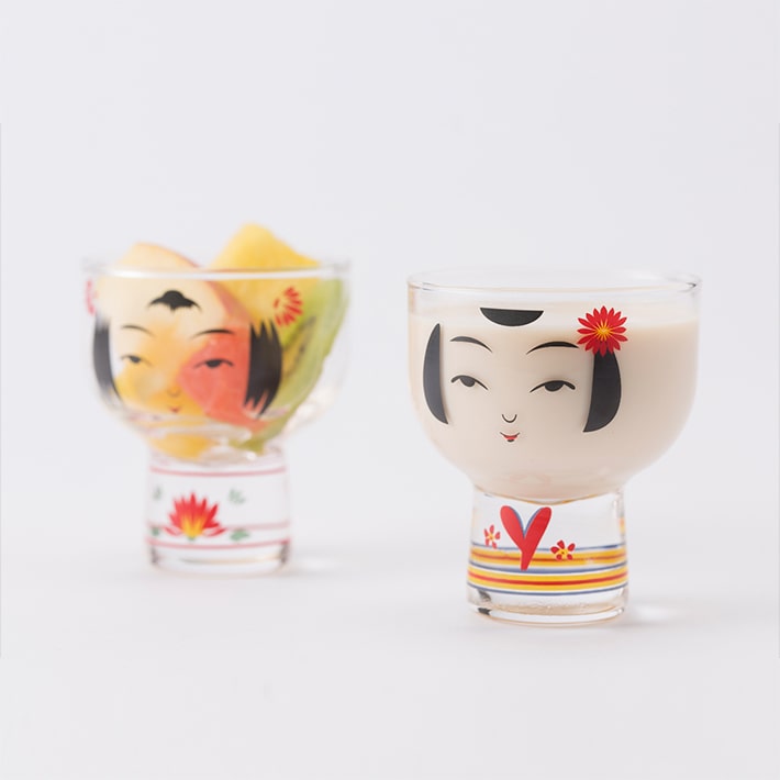 Kokeshi Glass 姉妹 縞×菊