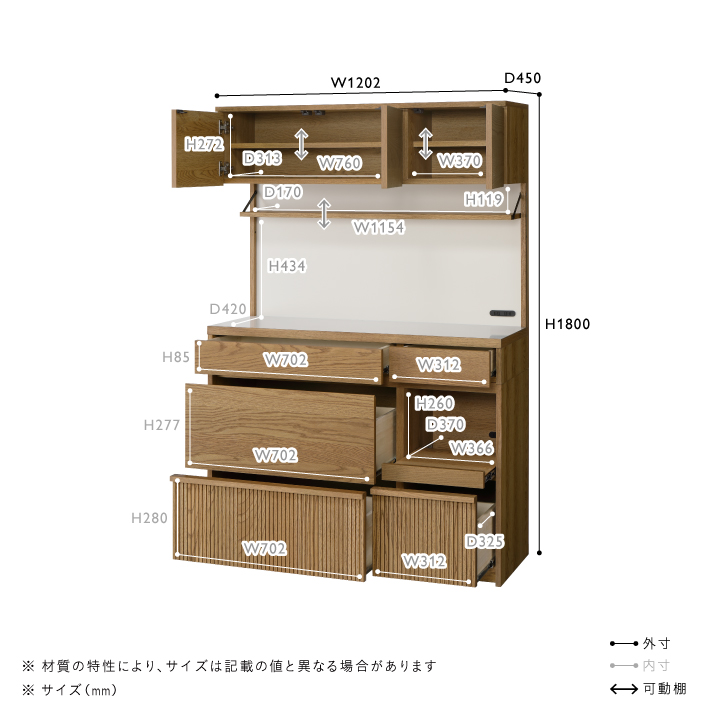 DIFE(ディフェ) キッチンボード W1200 | キッチン収納 | unico（ウニコ ...